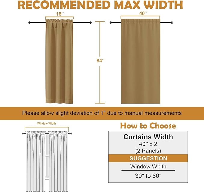 Aiyufeng Gold Blackout Curtains for Bedroom 84 Inch Length 2 Panels Set, Solid Thermal Insulated Privacy Living Room Window Treatment Curtains Blackout Drapes, W40 x L84 Inch, Gold