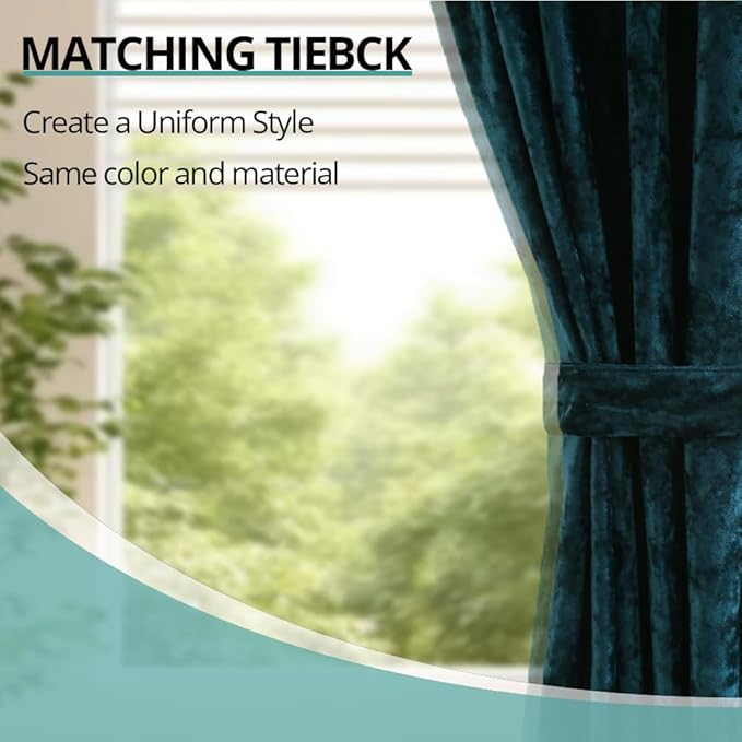 Velvet Blackout Curtains Soft Luxury 2 Panels Curtains for Bedroom Nursery Patio Doors Rod Pocket Back Tab Drapes Curtains for Living Room,52 by 108 Inch, Teal