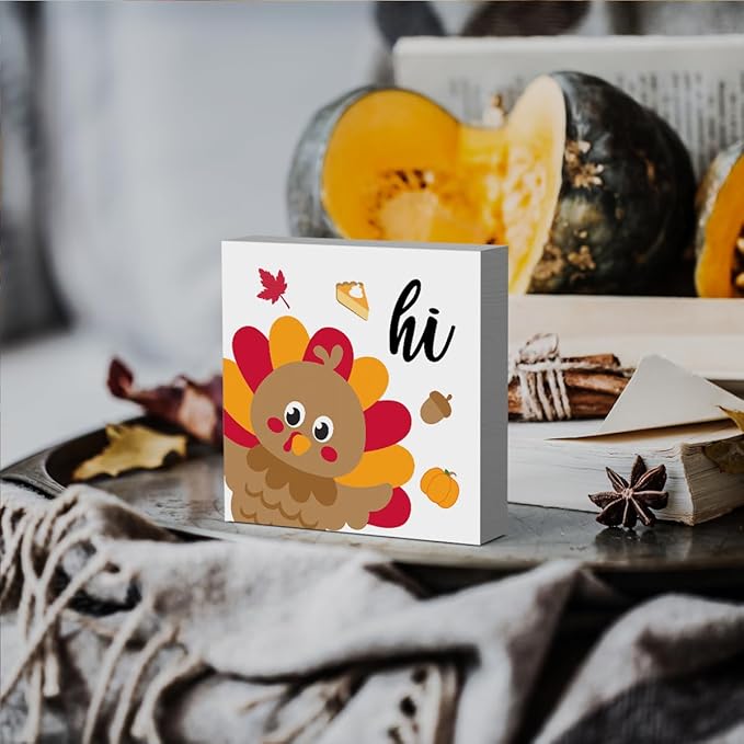 HTBIG The Autumn Decor ative Thanksgiving Comes With a Hi fun Greeting Sign Wooden Box Placed In a Home office Bedroom or Coffee Barit Instantly Creates a Strong festive Ctmosphere 5 x 5 Inch
