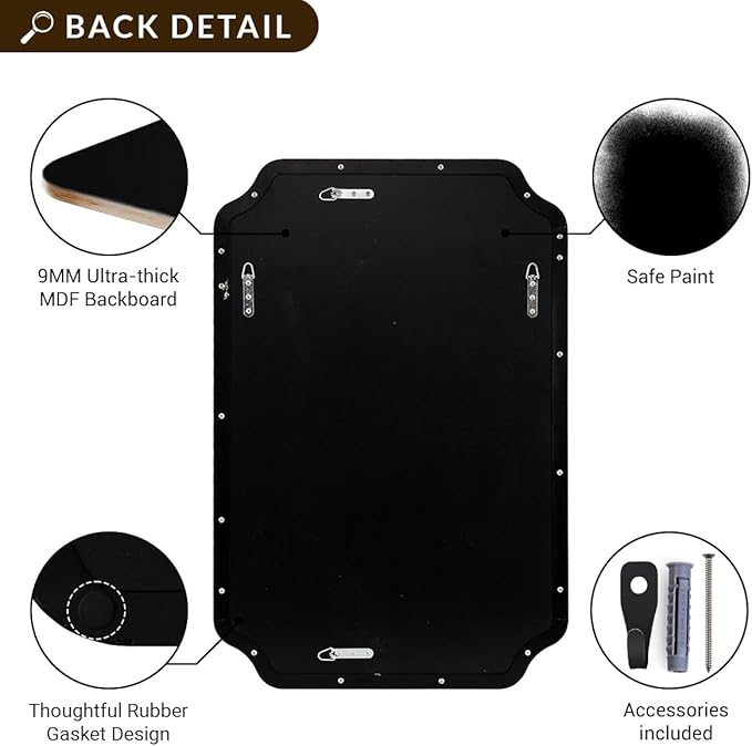 ANDY STAR Matte Black Mirror 24x40 Inch, Scalloped Mirror for Bathroom, Unique Rectangular Bathroom Mirror in Premium Stainless Steel Metal Frame 1’’ Deep, Hangs Vertically/Horizontally