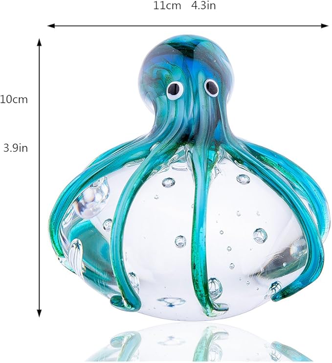 QFkris Qf Handmade Octopus Blown Glass Figurine Gift for Christmas, Birthday Home Decor Blue-Green Paper Weight