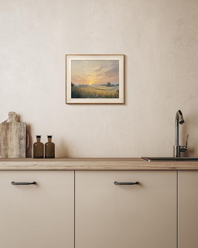 InSimSea Framed Wall Art Landscape Fall Print Shelf Decor Classic Vintage Meadow Wildflower Autumn Wall Picture Canvas Farmhouse Artwork for Bathroom Bedroom Decor Aesthetic 12L x 10W