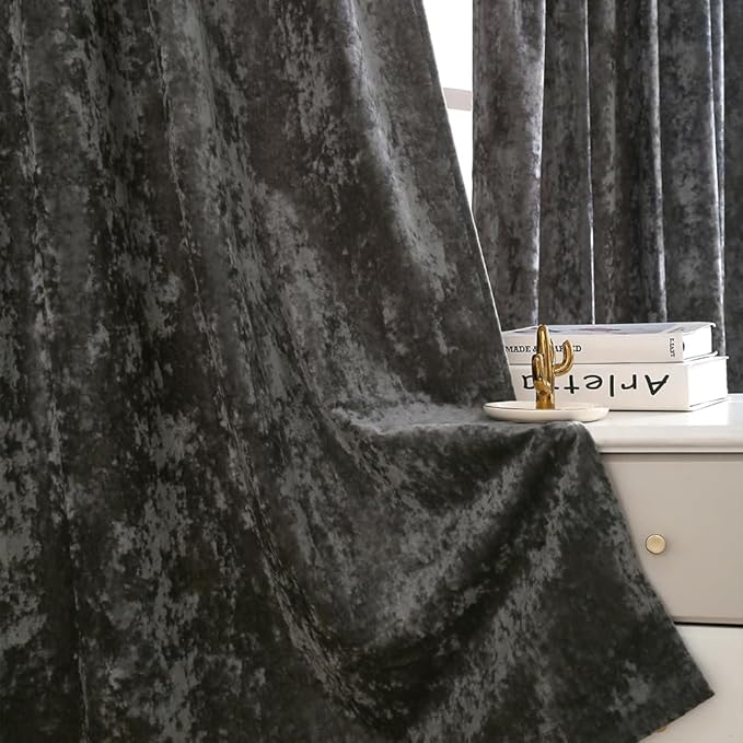 Velvet Blackout Curtains Soft Luxury 2 Panels Curtains for Bedroom Nursery Patio Doors Rod Pocket Back Tab Drapes Curtains for Living Room,52 by 108 Inch, Grey