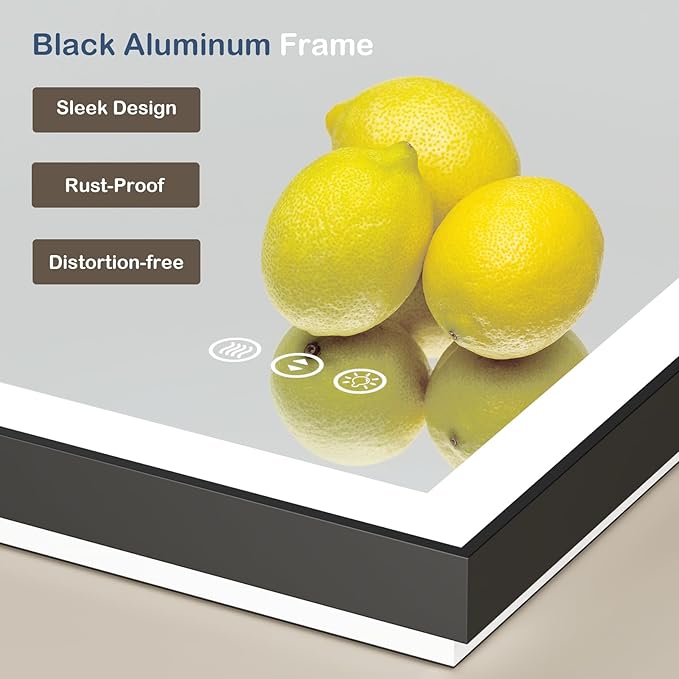 48x36 Inch LED Bathroom Mirror with Black Frame, Backlit and Front Lighted Bathroom Mirrors for Wall, Anti-Fog, Dimmable, Memory, Shatterproof, LED Vanity Mirror for Bathroom