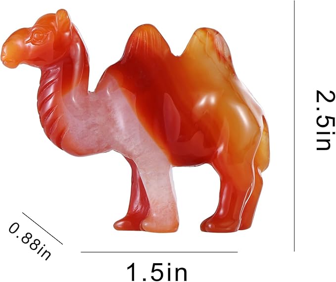 2.5" Crystal Camel Statue Red Carnelian Animal Carvings Collective Camel Sculpture Healing Stone Paperweight Home Gifts Decor