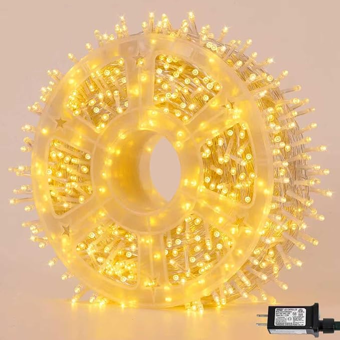 YEGUO 165ft 500 LED String Lights Outdoor Waterproof, Clear Wire Christmas Lights Indoor Plug in, 8 Modes Fairy Light for Party Wedding Classroom Tree(Warm White)