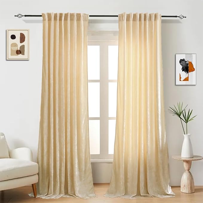 Blackout Curtains Soft Luxury Velvet Curtains for Bedroom Nursery Patio Doors Rod Pocket Back Tab Drapes 2 Panels Curtains for Living Room,52 by 84Inch, Beige