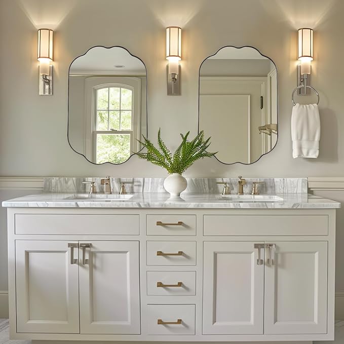 ANDY STAR Scalloped Bathroom Mirror, 24x36 Inch Polished Chrome Vanity Mirror in Stainless Steel Metal Frame, Unique Oval Mirror with Modern Curved Edge Design, Ideal for Bathroom, Bedroom, Entryway