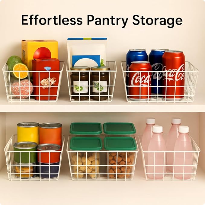 iSPECLE Wire Storage Baskets - 5 Pack Wire Baket for Pantry, Baskets Organizer Bins, Cabinet Storage Organization for Easily Get Items, White