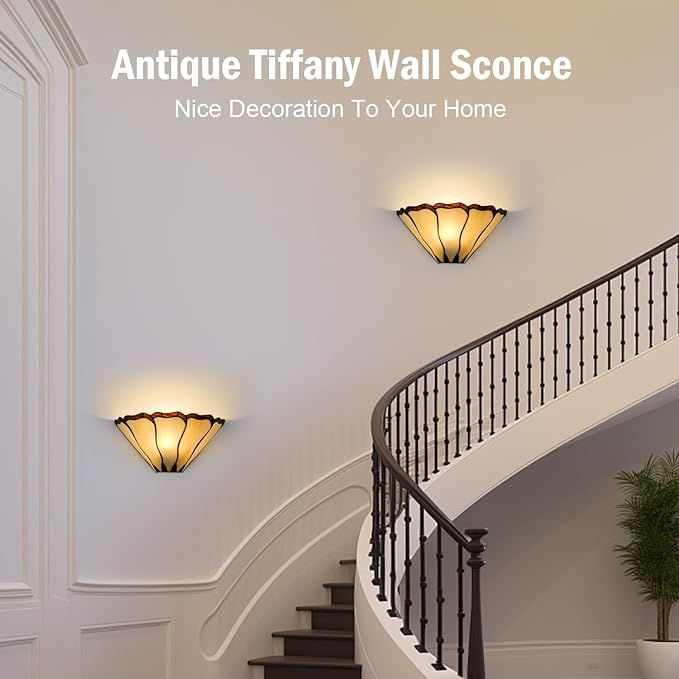 Tiffany Wall Sconces Stained Glass Antique Vintage Mission Style Wall Lighting for Living Room Bedroom Corridor Hallway Home Decor