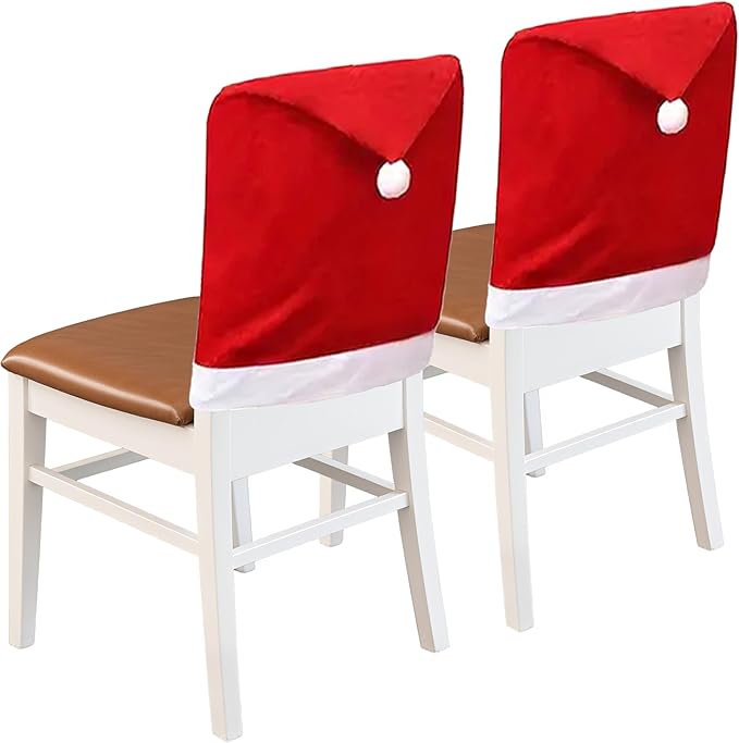 Christmas Chair Covers Hat Chair Back Covers for Xmas Holiday Chair Covers Set of 2, Stretch Parsons Chair Slipcovers Removable Washable Kitchen for Home Hotel Banquet Holiday Decoration
