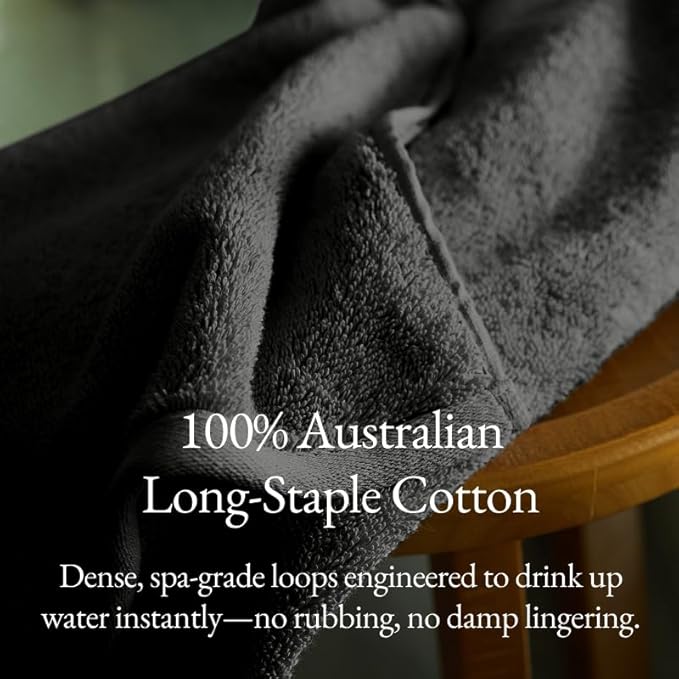 Italic Ultraplush 100% Australian Cotton Towels - Set of 2 Luxury Bath Towels, Quick Dry Plush and Absorbent, Heavy Duty Large Bath Towels, 800GSM Towels for Bathroom & Spa (Charcoal)