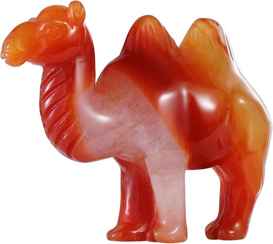 2.5" Crystal Camel Statue Red Carnelian Animal Carvings Collective Camel Sculpture Healing Stone Paperweight Home Gifts Decor