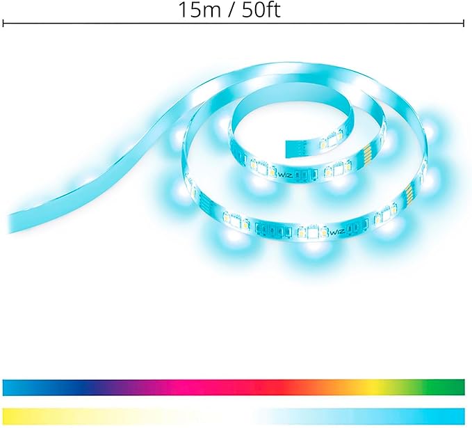 WiZ RGB LED Light Strip – 50 ft Cut to Fit, 16 Million Colors + Shades of White, Preset Light Modes, Connects to Your Wi-Fi, Voice/App Control, Works with Google Home, Alexa and HomeKit (Pack of 4)