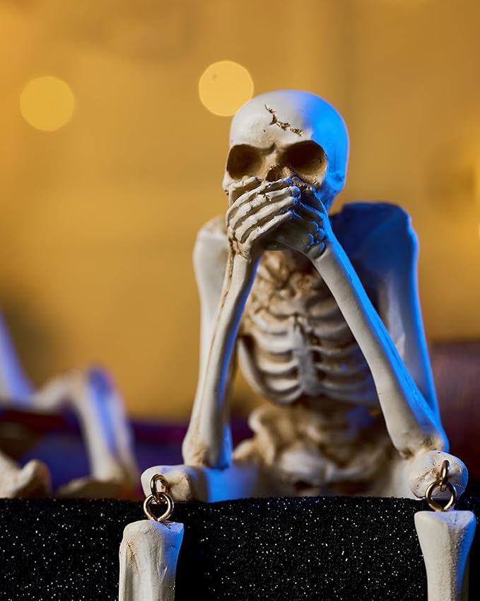Halloween Decorations Indoor Skeleton Statues See Speak Hear No Evil Figurines for Mantel Table - Realistic Resin Skull Spooky Gothic Home Decor Set of 3