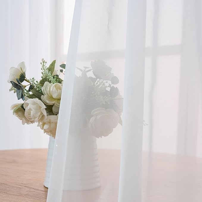 102 Inches Long Pure White Curtains for Bedroom Living Room Pinch Pleated Chiffon Sheer Curtains Light Filterring Semi-Sheer Curtain Pinch Pleat Drapes, 1 Panel,W52 x L102