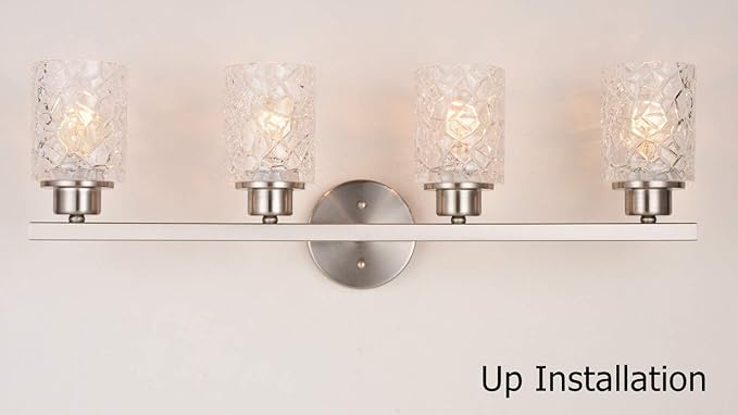 ALICE HOUSE 28.7" Vanity Lights, 4 Light Wall Lighting, Brushed Nickel Bathroom Lights Over Mirror, Bathroom Lighting, ETL Listed, AL9082-W4