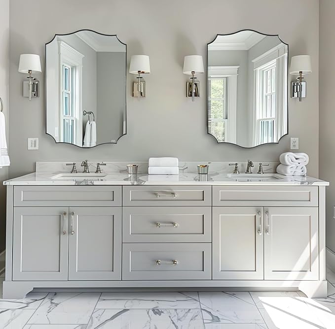 ANDY STAR Chrome Mirror 24x36, Polished Silver Bathroom Mirror, Modern Wavy Mirror with Sophisticated Curved Design, SUS304 Anti-Rust, 1’’ Deep Wall-Mounted Vertically/Horizontally