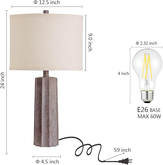 RORIANO 24'' Farmhouse Resin Table Lamps Set of 2 for Bedroom Living Room Vintage Traditional Desk Lamps Rustic Nightstand Bedside Lamps for Office Entryway, 2 Bulbs Included (Earth Brown)