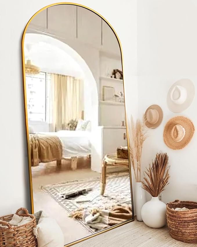 Full Length Mirror with Stand, 38"x77" Floor Mirror Freestanding, Arched Wall Mirror, Oversized Mirror Full Length, Gold Arch Mirror Full Length, Wall Mounted Mirror for Bedroom(Gold)