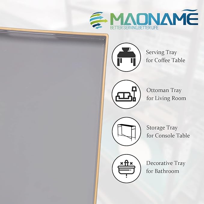 MAONAME Gray Serving Tray with Handles, Rectangular Decorative Tray, Modern Coffee Table Trays, Plastic Ottoman Trays for Bathroom, Decor, 15.7” x 11.8” x 1.57"