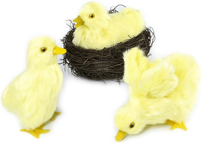 Cute Simulation Duck 4pcs,Realistic Plush Duck with Nest,Lifelike Animal, Statue ,Easter Christmas Thanksgiving Simulation for Home Decors Model Gift Miniatures Decorations