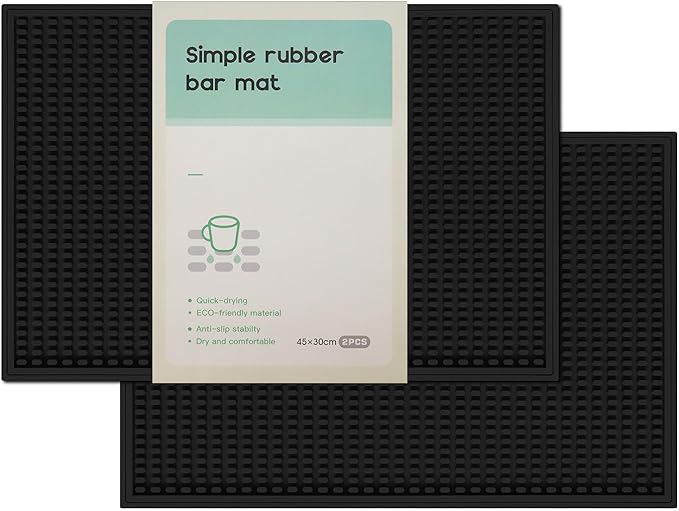 2 Pack Bar Mat, Home Bar Tool Drying Mats, Bar Accessories for The Home Bar Set 18''x12''(Black) for Bars, Outdoor Camping, Bar for Home
