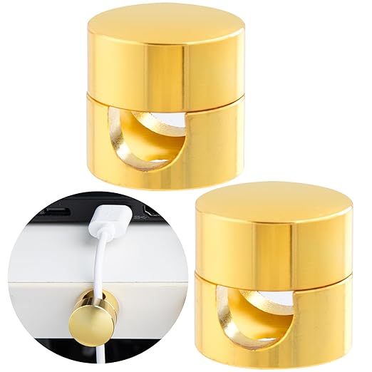 2 Sets Charger Holders for Cords, Gold Adjustable Cable Anchor Holders, Adhesive Metal Cord Clips, Cable Management Wire Organizers for Desk, Office, Nightstand