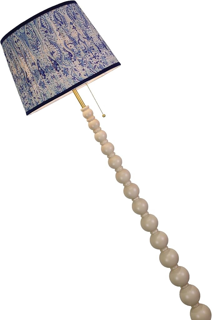 Modern Floor Lamp for Living Room, Farmhouse Floor Lamps, 14X14X59 Inch Beige Wood Base Pull Chain Switch Floor Lamp for Bedrooms and Office (Tapered Pleated Shade)
