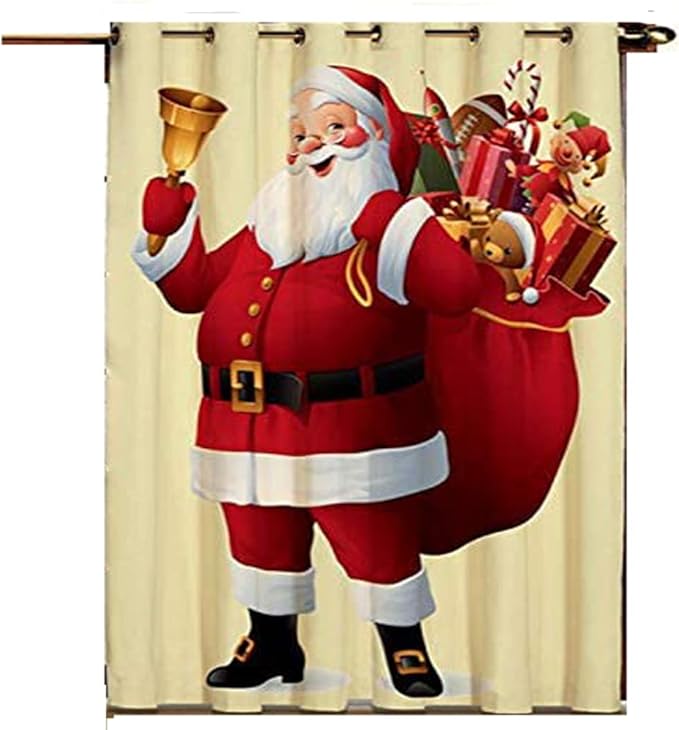 Merry Christmas Shower Curtain Santa Clause Red Christmas Ball White Snowflake Xmas Tree Pine Twig Stairs Winter Holiday 1 Curtains Only