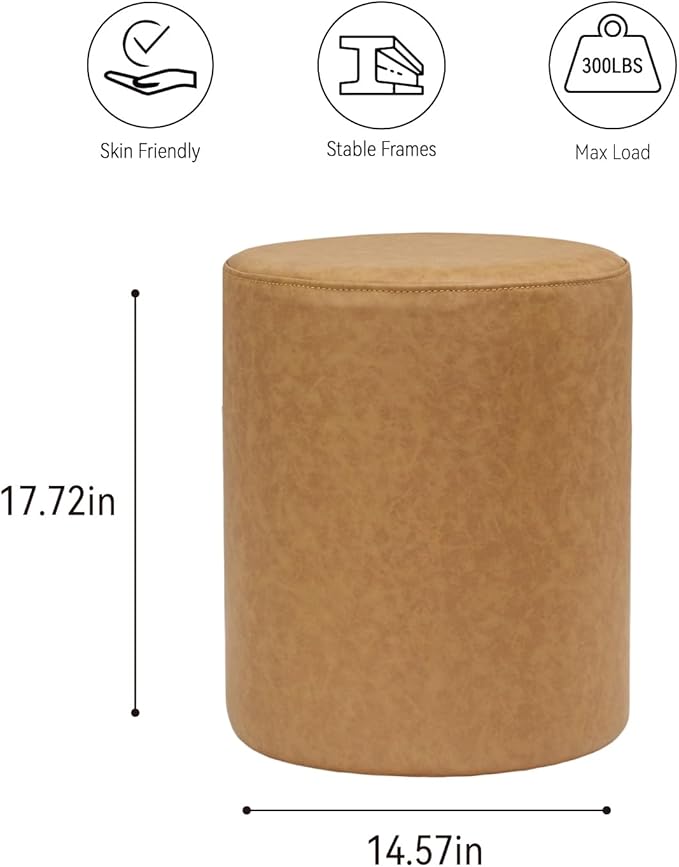 Get Set Style Modern Round Ottoman with Soft Padded Seat, Multifunctional Vanity Stool for Makeup, Upholstered Footrest Stool Ottoman Foot Stool for Living Room, Bedroom