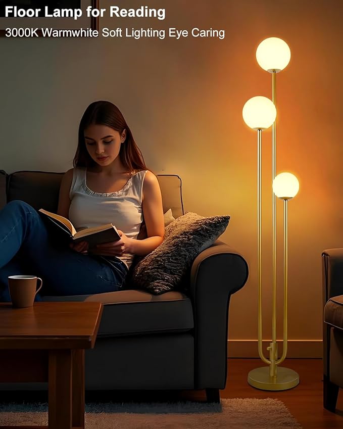 63IN 3-Light Dimmable Floor Lamp, Unique Candle Holder Style Gold Tall Standing Lamps with 3000K G9 Bulbs for Reading, Mid Century Modern Floor Lamp for Living Room Bedroom Home Office
