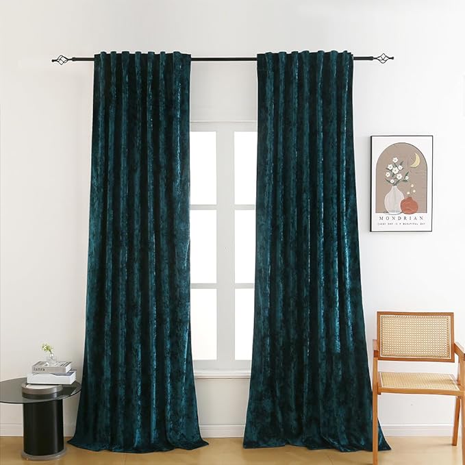 Velvet Blackout Curtains Soft Luxury 2 Panels Curtains for Bedroom Nursery Patio Doors Rod Pocket Back Tab Drapes Curtains for Living Room,52 by 96Inch,Teal