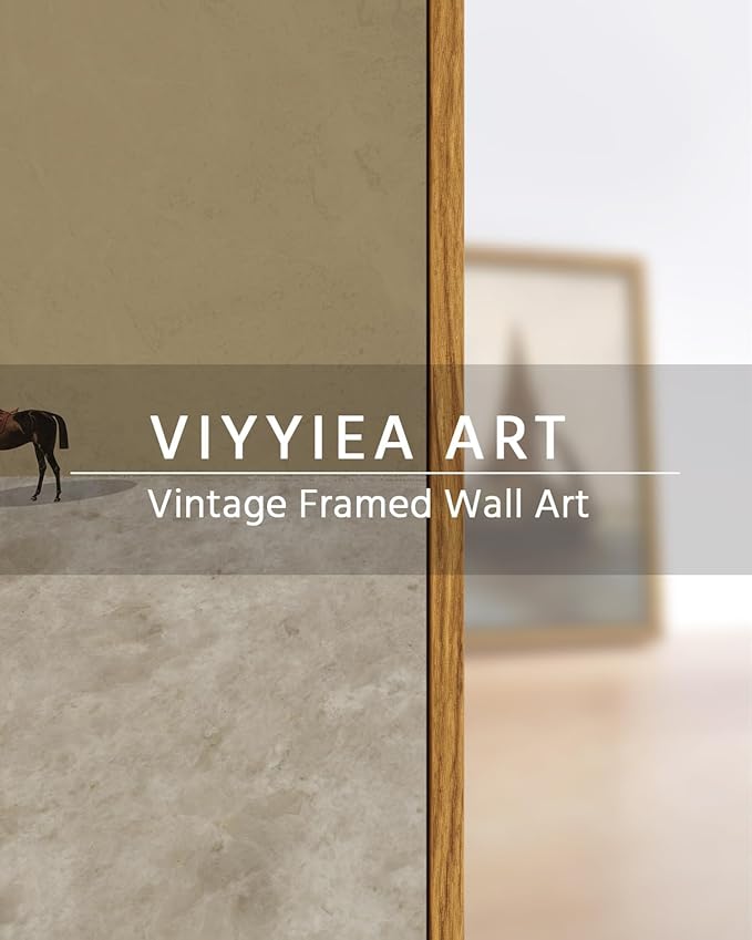 VIYYIEA Vintage Framed Horse Wall Art Decor, Living Room Bedroom Lonely Horse Pictures Retro Wall Decor, Framed Canvas Prints Artwork, Abstract Moody Paintings,8x10 Inch