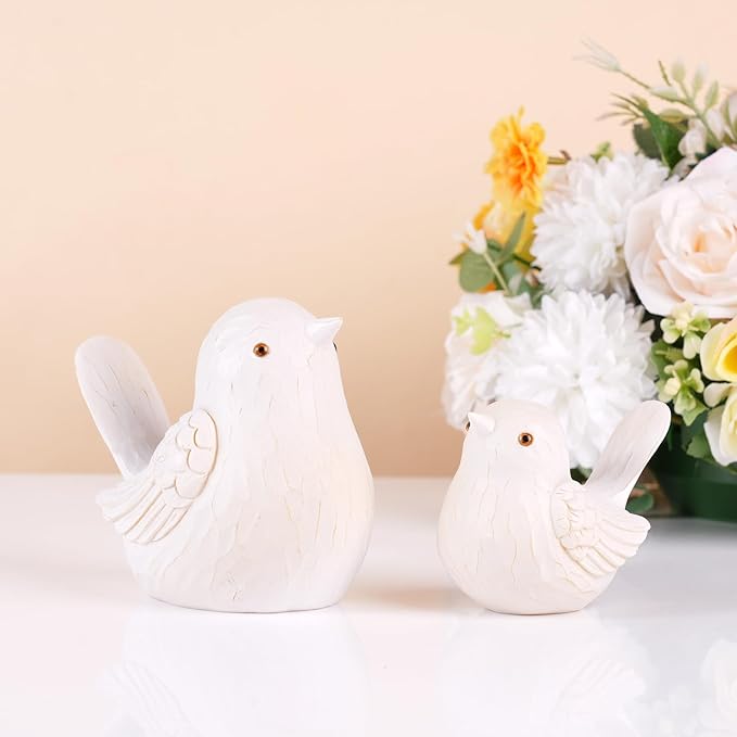 Resin Bird Statues Home Decor - Brids Figurines Decorative for Living Room, Office Desktop, Dedroom, Cute Country Decor for TV Stand (White, 2B)