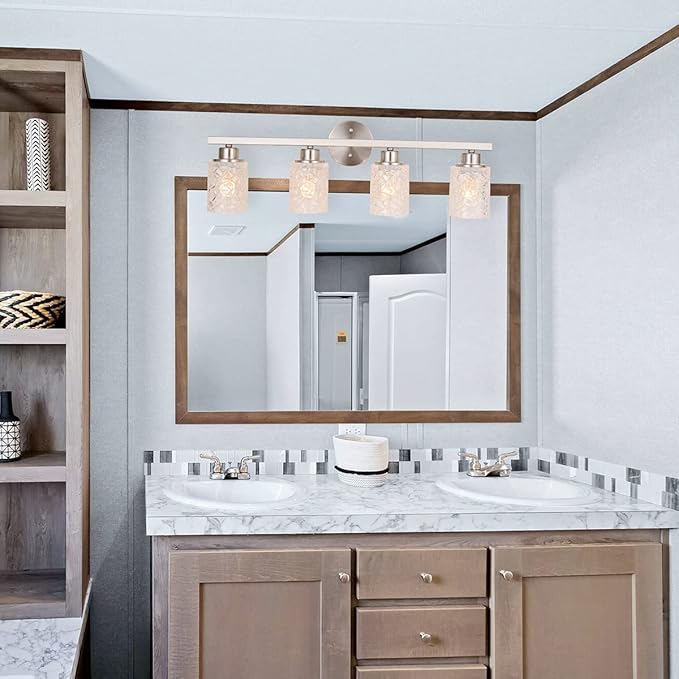 ALICE HOUSE 28.7" Vanity Lights, 4 Light Wall Lighting, Brushed Nickel Bathroom Lights Over Mirror, Bathroom Lighting, ETL Listed, AL9082-W4