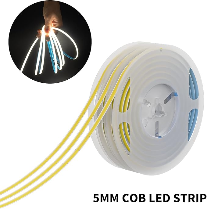 PAUTIX 5mm COB LED Strip Light 16.4ft/5m 2700K Warm White 504 LEDs/m,5000lm CRI90+ Super Bright DC24V Flexible LED Tape for Cabinet Home DIY Lighting Projects(Power Supply Not Included)