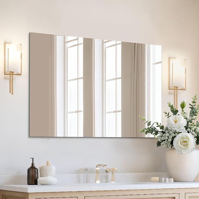 Mirrorons Frameless Wall Mirror 40" x 32", Modern Rectangle Bathroom Mirrors for Wall with Polished Edge, Horizontally or Vertically. Upgraded Shatterproof Mirror, Entryways, Bathroom, Gym.
