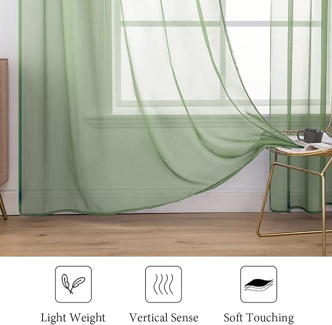 MIULEE 2 Panels Solid Color Sheer Window Curtains Elegant Window Voile Panels/Drapes/Treatment for Bedroom Living Room (54 X 96 Inches Sage)