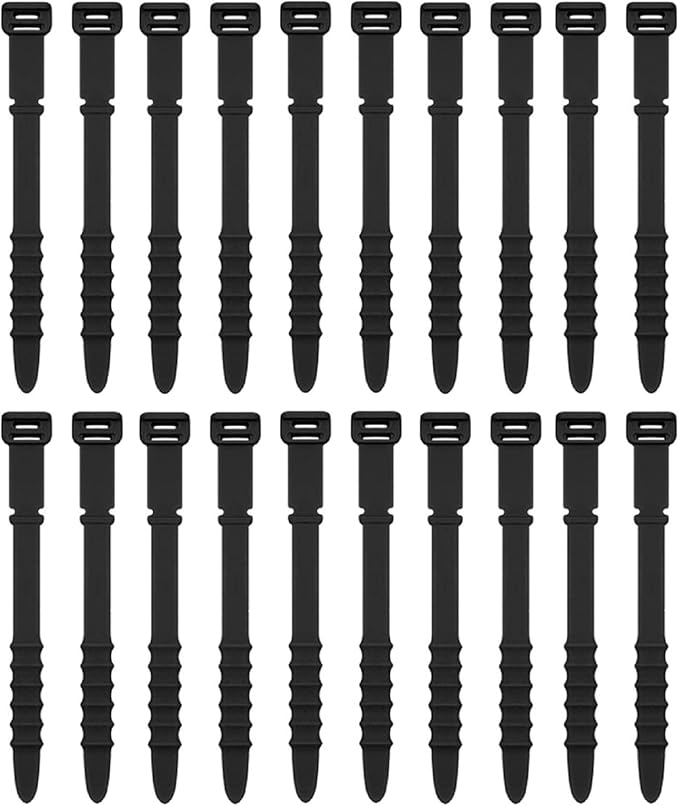 Silicone Zip Ties, Reusable Zip Ties, 20pcs Rubber Cable Ties Straps for Wire Management, Elastic Cable Organizer for Home Office Table Desk. Black 4.5” Cord Ties (20 Pcs Black)