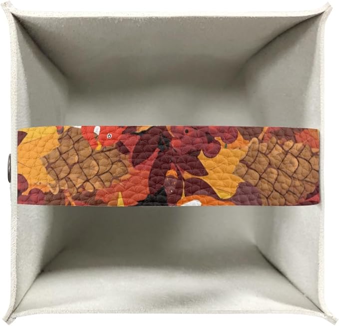 Maple Leaves Tissue Box Cover Square Pu Leather Tissue Box Holder for Napkin Facial Paper Organizer with Buttons Thanksgiving Squirrel Modern Home Decorative for Bedroom/Bathroom