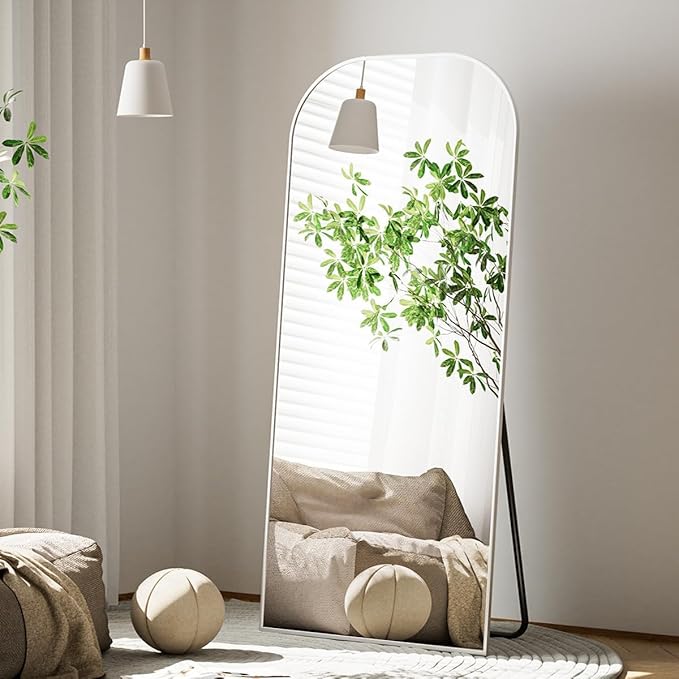 Koonmi Full Length Mirror, 56"x21" Mirror Full Length with Stand, Silver Domed Top Square-Edged Floor Mirror with Aluminum Alloy Frame for Bedroom Living Room