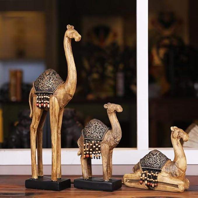 Camel Statue Resin Camel Figurine 5.90x2.55x16.14in Desert Animal Figurines Retro Style Room Decor Exquisite Living Room Decor for Home Office Decor (L)