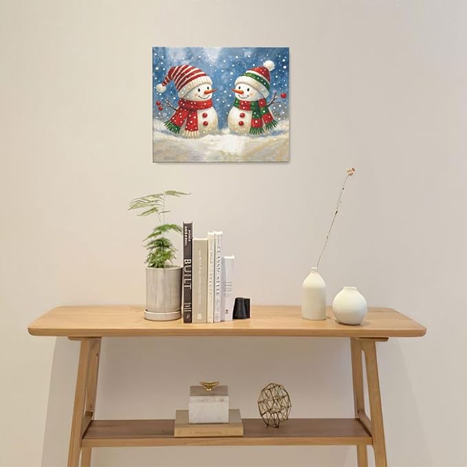 Christmas Snowman Wall Art Winter Holidays Canvas Wall Decor Pictures Paintings Prints Artwork Framed Decorations For Bathroom Bedroom Living Room Office Gifts 24" x 20"