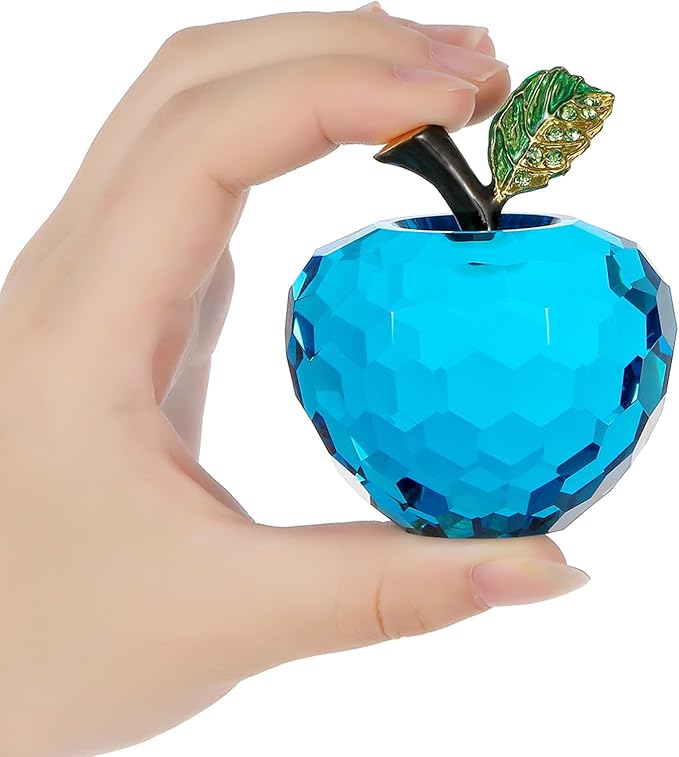Crystal Apple Figurine Paperweight, Handmade Statue Ornament Home Decoration, Collectible Crystal Crafts, Come with Gift Box, Great Gift for Birthday Holidays Christmas (Blue-60mm)