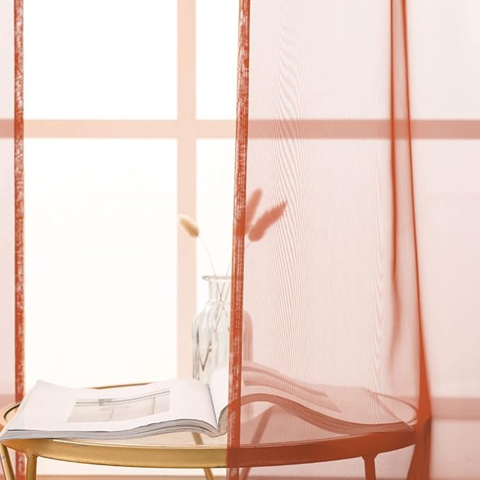 MIULEE Short Sheer Curtains 24 Inch Length for Kitchen Bathroom Cafe Half Window Treatment, Terracotta Rod Pocket Tier Fall Curtains 2 Panels 29x24 Inches Long, Burnt Orange