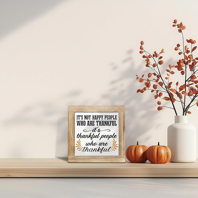 Thanksgiving Wooden Box Signs, It's Thankful People Who Are Thankful Sign, Fall Decor for Home Office, Wooden Decorative Fall Sign, Thanksgiving Gift for Friends Family, 5.9X5.9X0.7inches