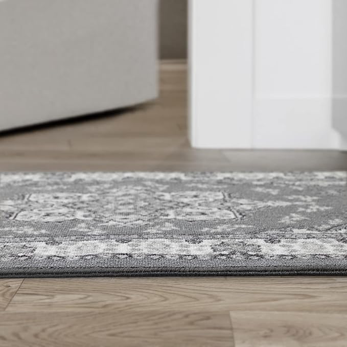 Antep Rugs Alfombras Oriental Traditional 2x10 Non-Skid (Non-Slip) Low Profile Pile Rubber Backing Indoor Runner Rugs (Gray, 2' x 10')