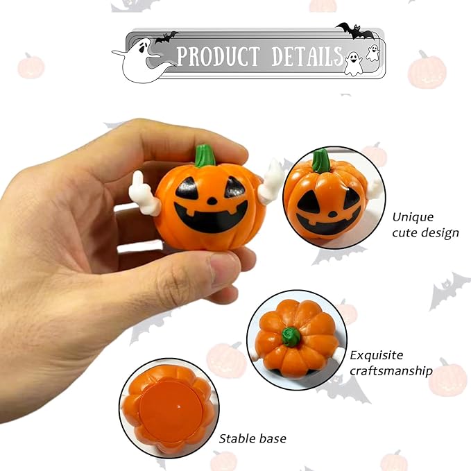 Halloween Pumpkin Figurines Decor Cute Resin Home Decor Statue Funny Ghost Middle Finger Gestures Desk Ornaments Fall Thanksgiving for Home Office Table Decorations