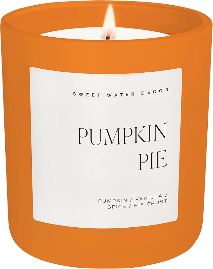 Sweet Water Decor Pumpkin Candle - Pumpkin Pie Scented Fall Candle, 15oz Orange Matte Jar for Fall Decor - Soy Candle Wax with 70 Hour Burn Time